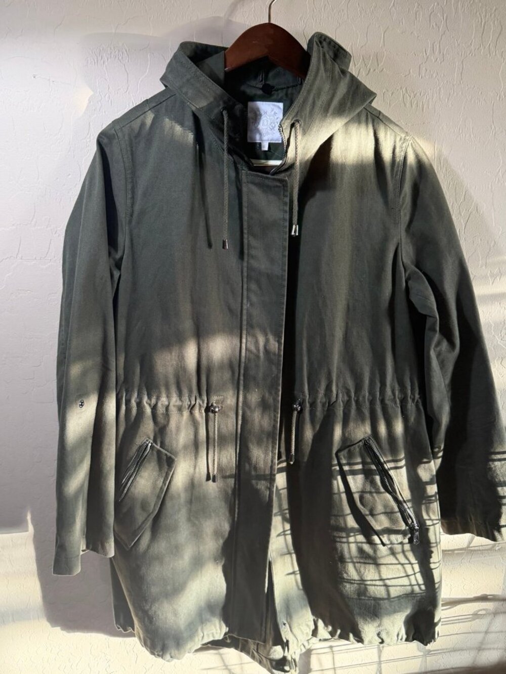 Dawn levy olive green hooded utility coat